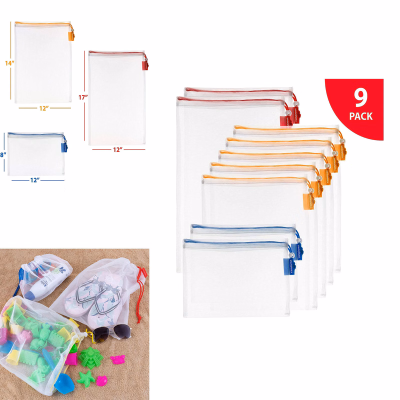210D Polyester Reusable Mesh Produce Bags 9 Pack