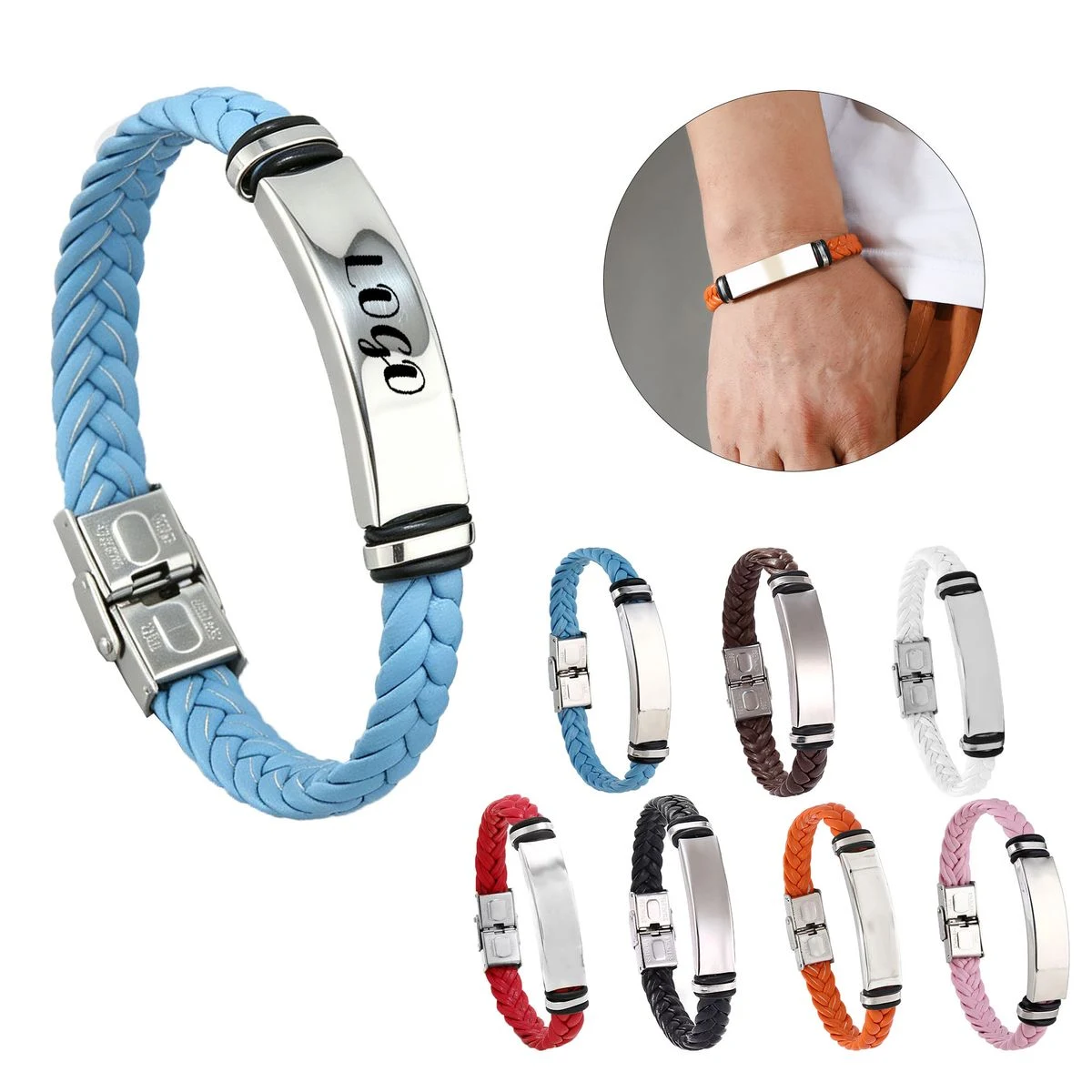 Portable Stainless Steel And Leather Braided Bracelet 1