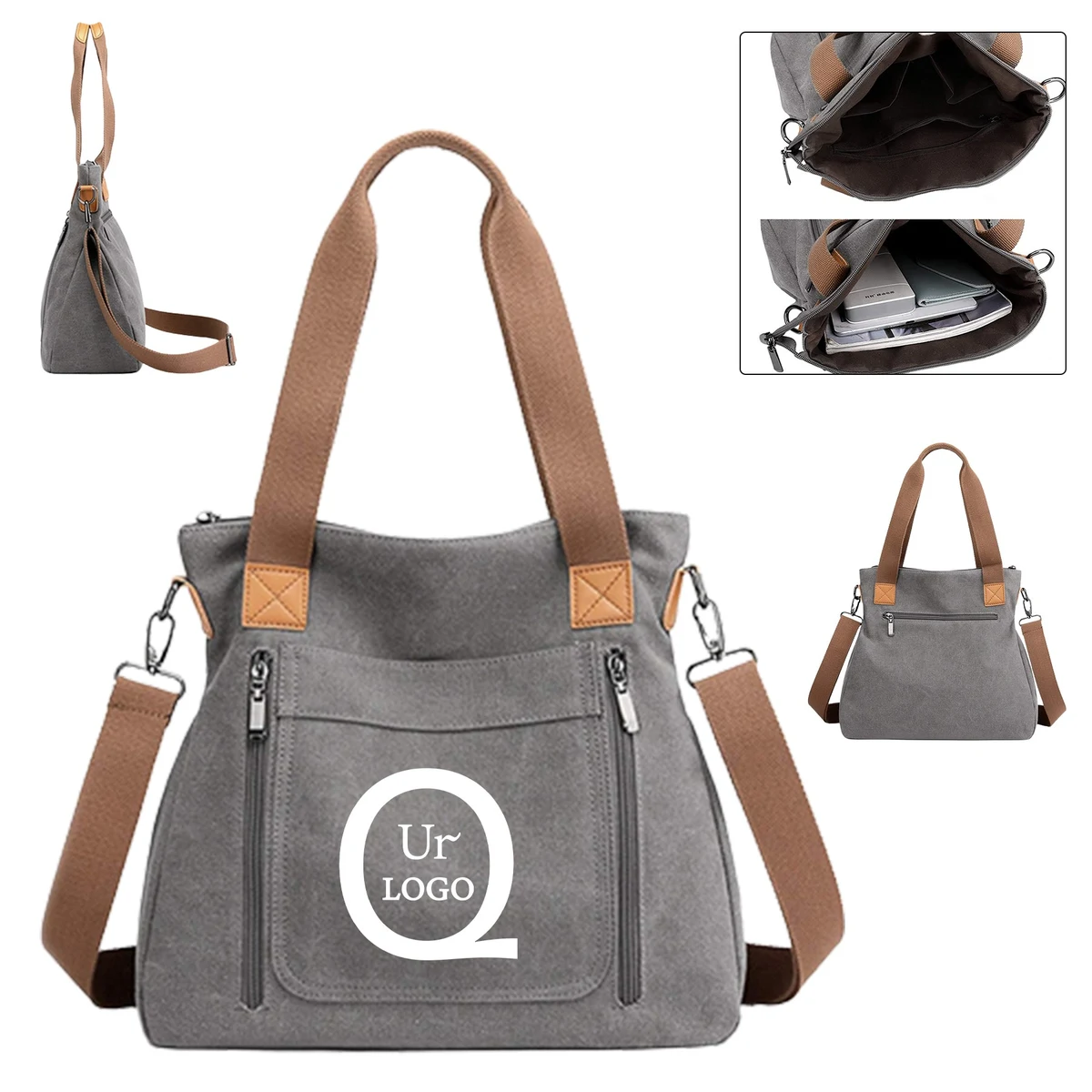 Full-Color Canvas Tote Bag W/ Multi Pockets, custom tote bag with logo imprint 1