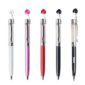 Crystal Bling Plated Metal Color Pen With Heart Pendant 1