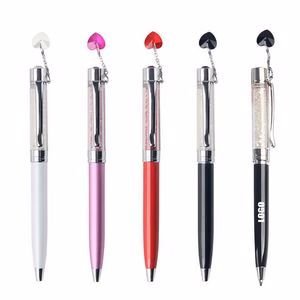 Crystal Bling Plated Metal Color Pen With Heart Pendant