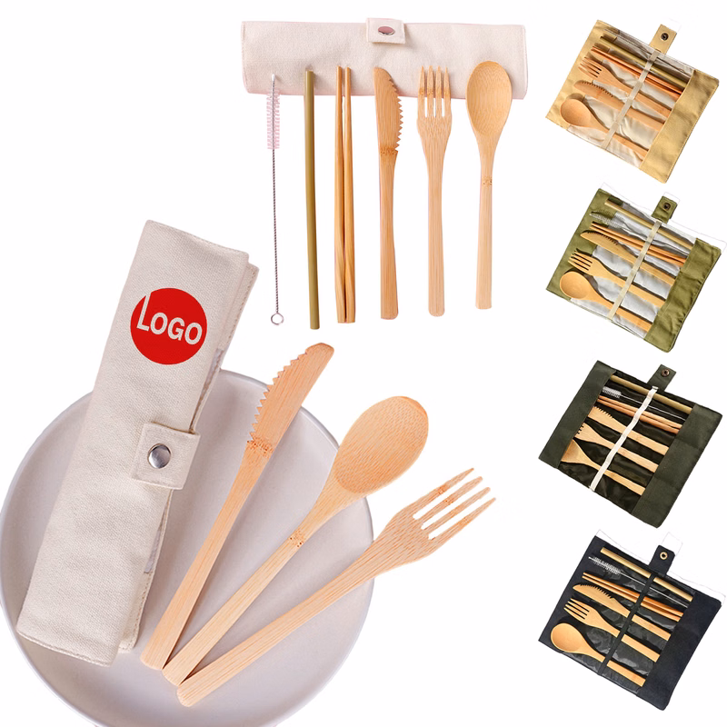 Bamboo Travel Utensil Set with Pouch