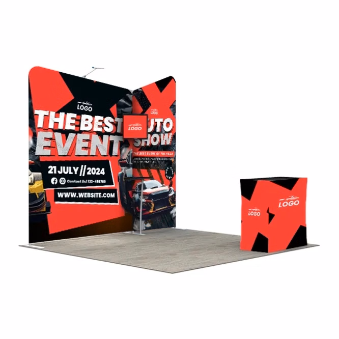 10ft Inline Trade Show Booth – Fabric Backwall Display with Counter & LED Lights