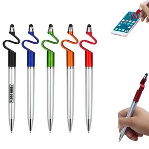 Silver Barrel Stylus Pen With Phone Stand And Ballpoint Functionality 1