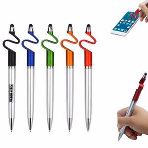 Silver Barrel Stylus Pen With Phone Stand And Ballpoint Functionality
