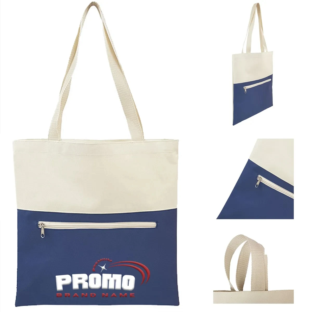 Canvas Tote Bag With An External Pocket W/ Zipper Closure, custom tote bag with logo imprint 1