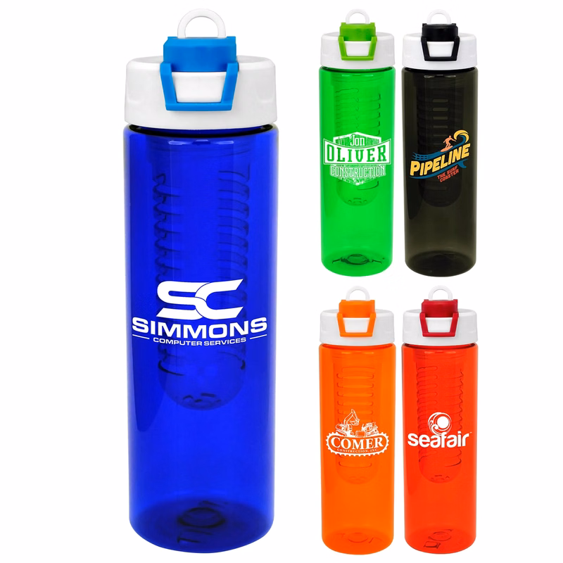 Two Tone Pop Up 24 oz. Colorful Bottle with Infuser
