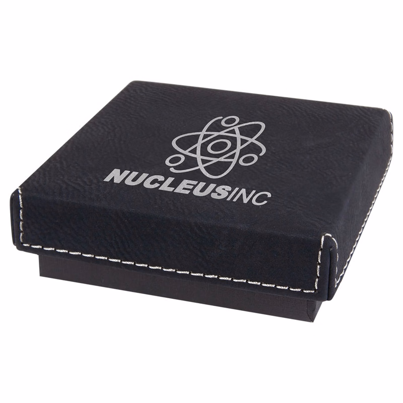 3 1/2" x 3 1/2" Black/Silver Medal Box with Leatherette Lid