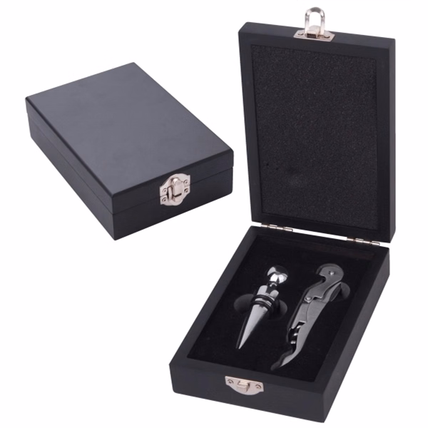 Stainless Steel Wine Opener & Stopper Set in a Wood Case