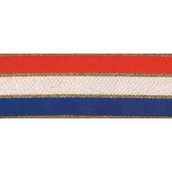 Red/White/Blue with Gold Edging "V" Neck Ribbon with Clip, 1 1/2" wide