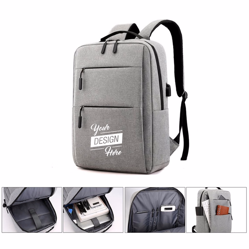 Multi Zip Laptop Backpack with USB Charging Port