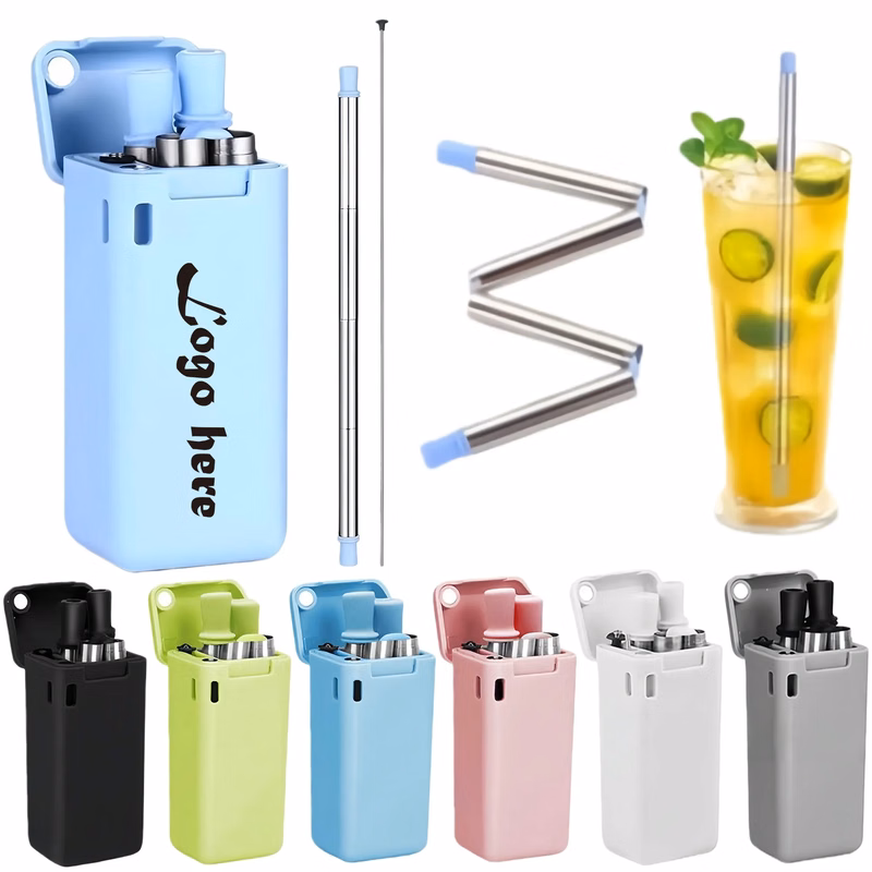 Foldable Reusable Stainless Steel Silicone Straw Set??