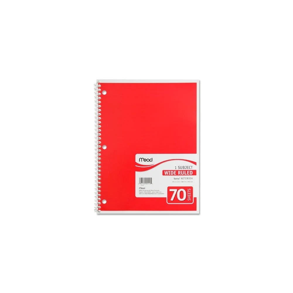 1 Subject Wide-Ruled Spiral Notebooks - 70 Sheets Red 1