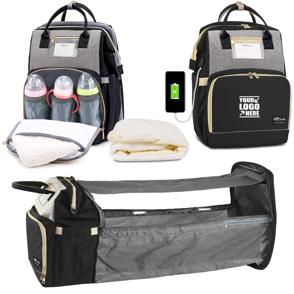 3 Insulated Bottle Warmer Diaper Bag With Usb Charge Port 1