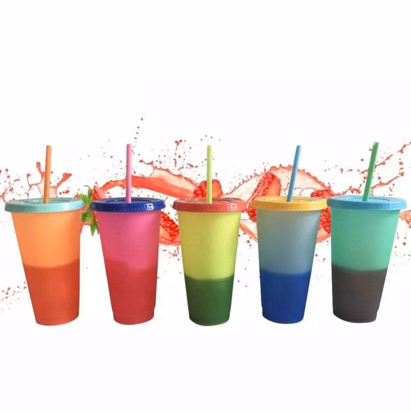 24 oz BPA Free Cold Water Color Changing Cup with Straw