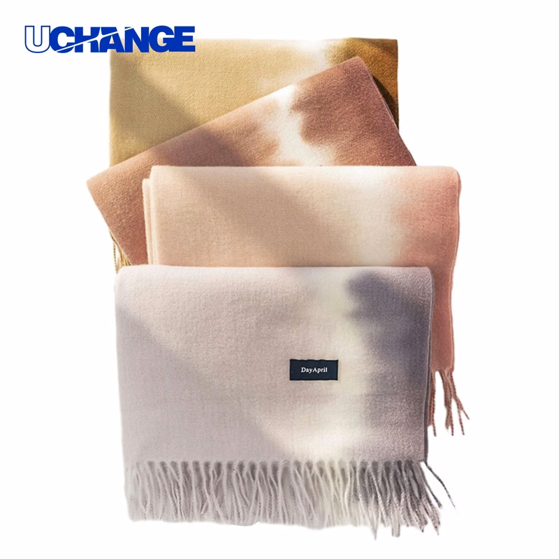 Tie-Dye Imitation Cashmere Scarf with Fringe
