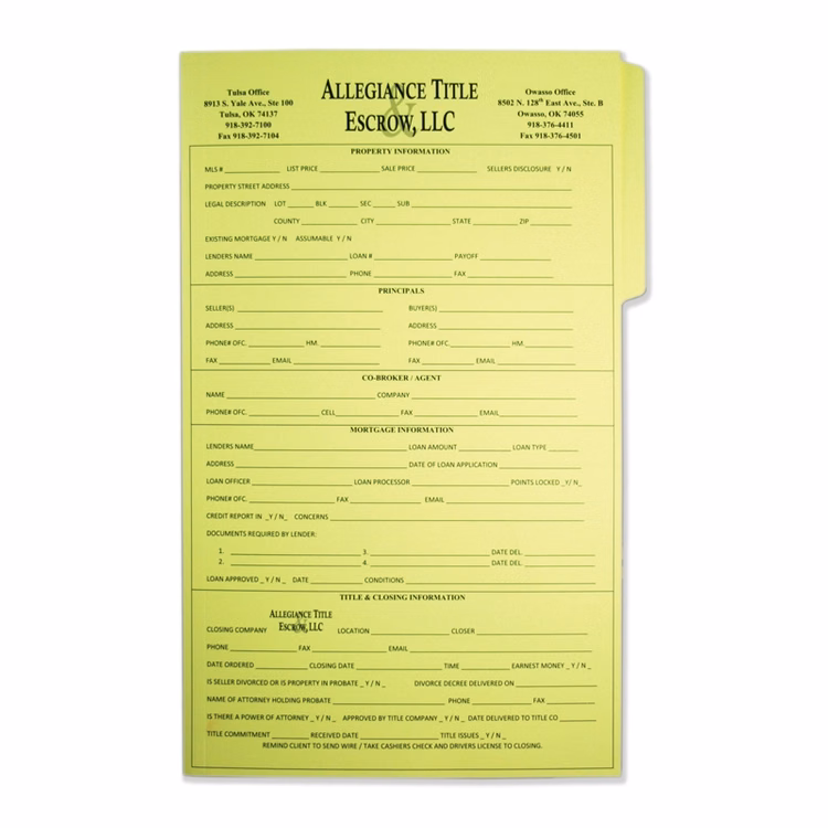 File Folder Legal Size - 1st Tab Position - Printed with 1 PMS Color