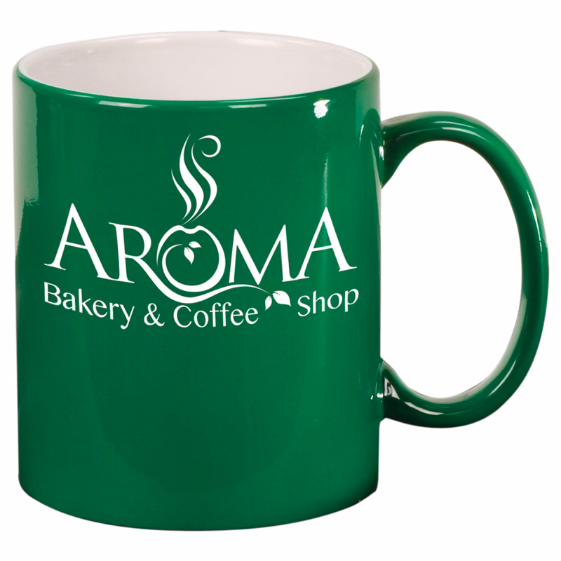 11 Oz. Green Ceramic Round LazerMug