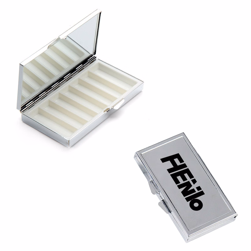 7-Slot Portable Metal Pill Box w/Mirror