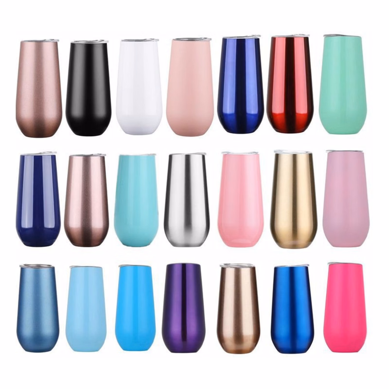 6oz Stemless Double Insulated Champagne Flute Tumbler With Lid