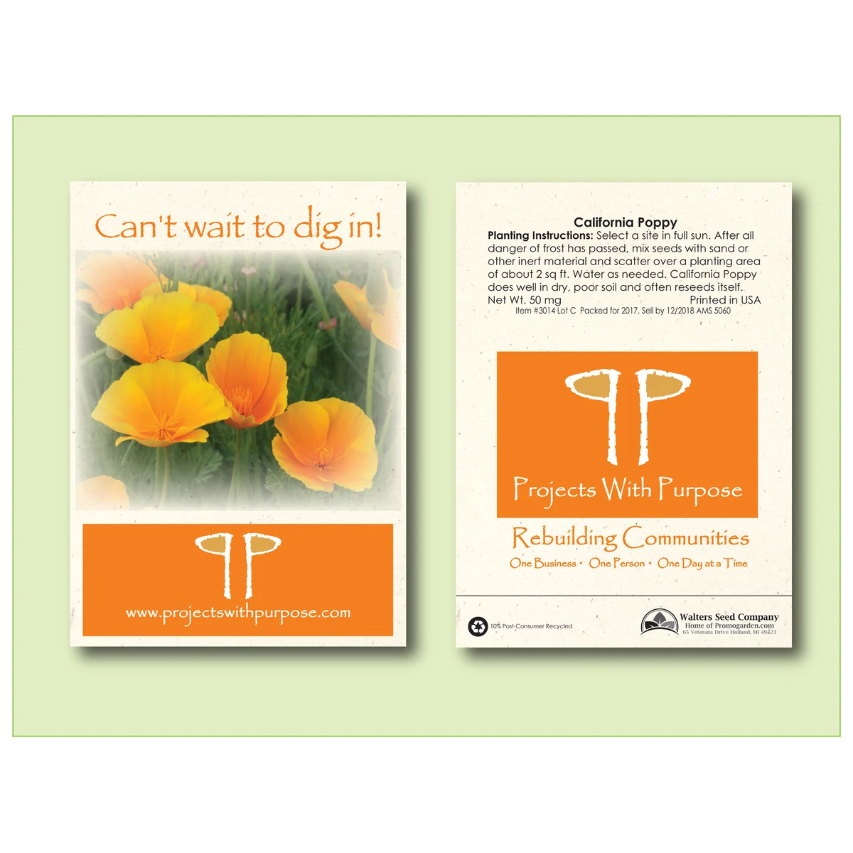 California Poppy Flower Seed Packet - Size 3.25" x 4.5" 1