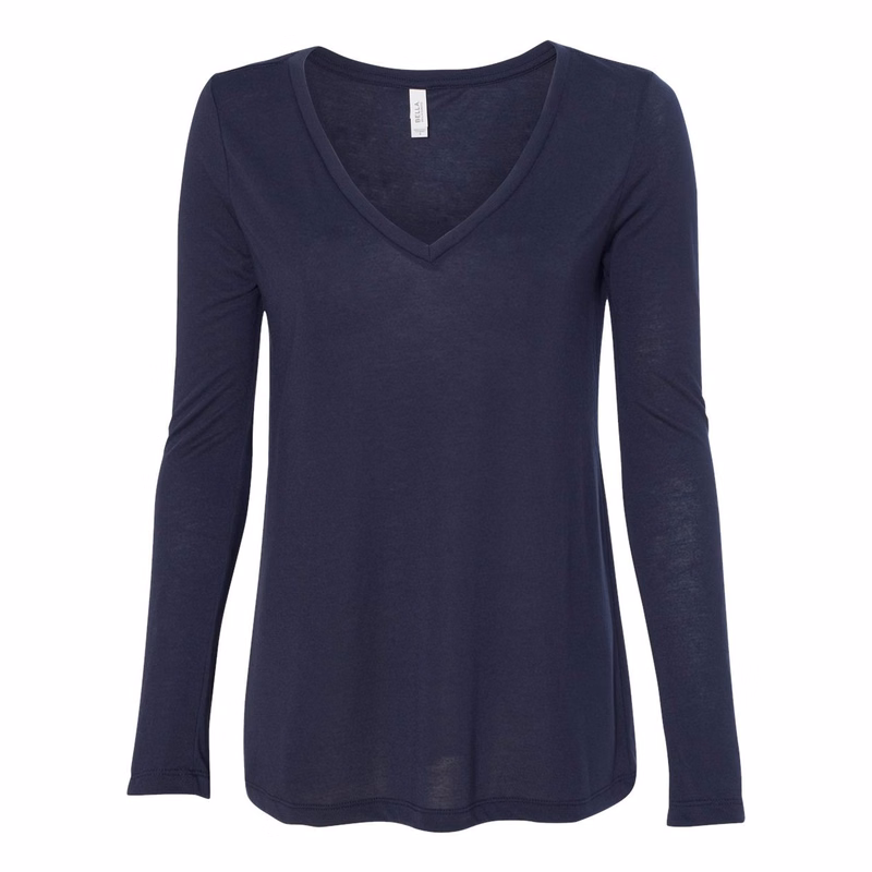 Women's Flowy Long Sleeve V-Neck Tee - 8855
