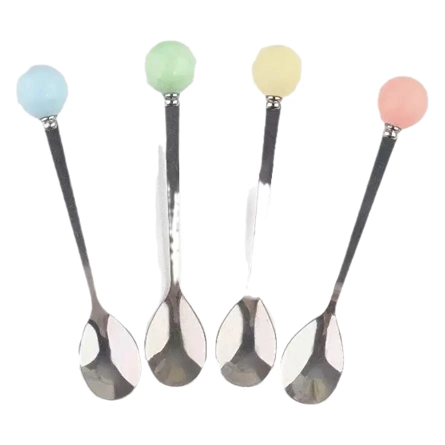 Stainless Steel Tea Coffee Dessert Ceramic Ball Spoon 1