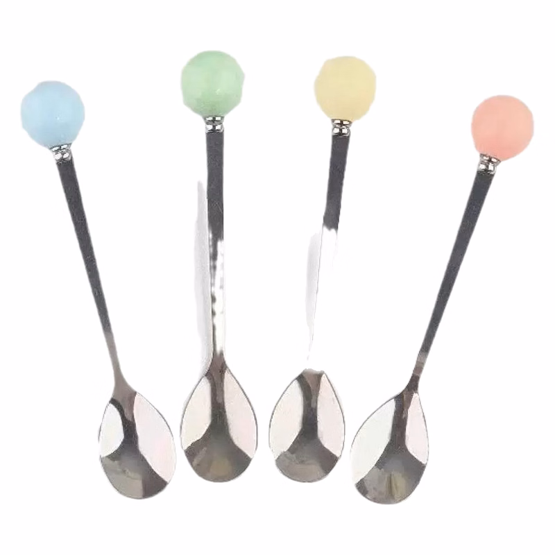 Stainless Steel Tea Coffee Dessert Ceramic Ball Spoon