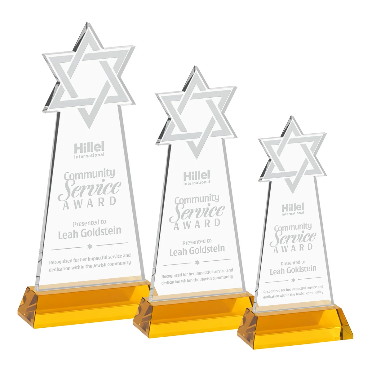 Star of David Award on Hartford Base - Amber 1