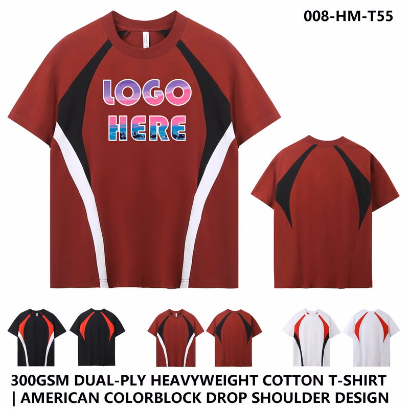 Heavyweight 300g Cotton Casual Tee - Drop Shoulder Contrast Panels Unisex Style