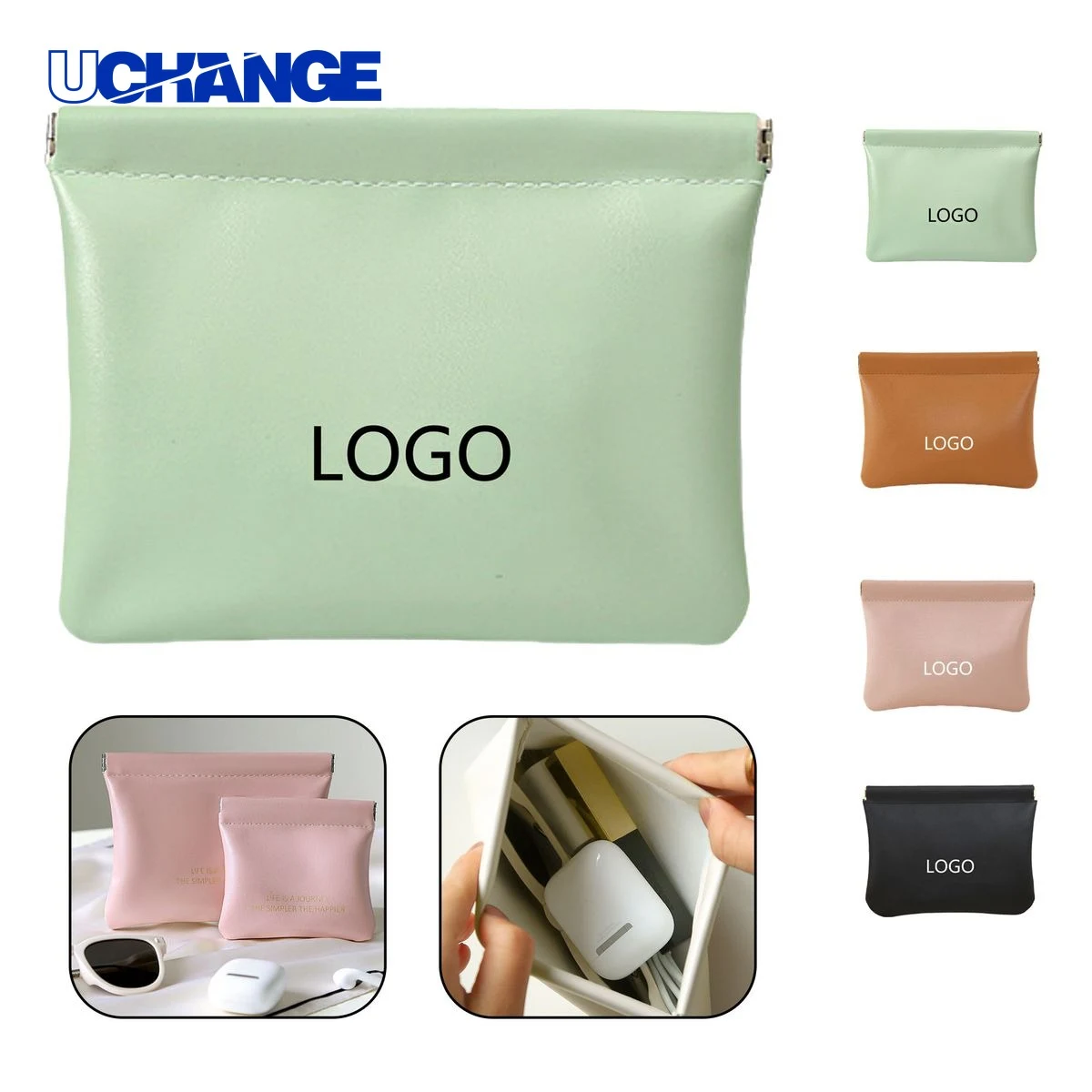 Automatic Closure PU Leather Coin Storage Pouch 1