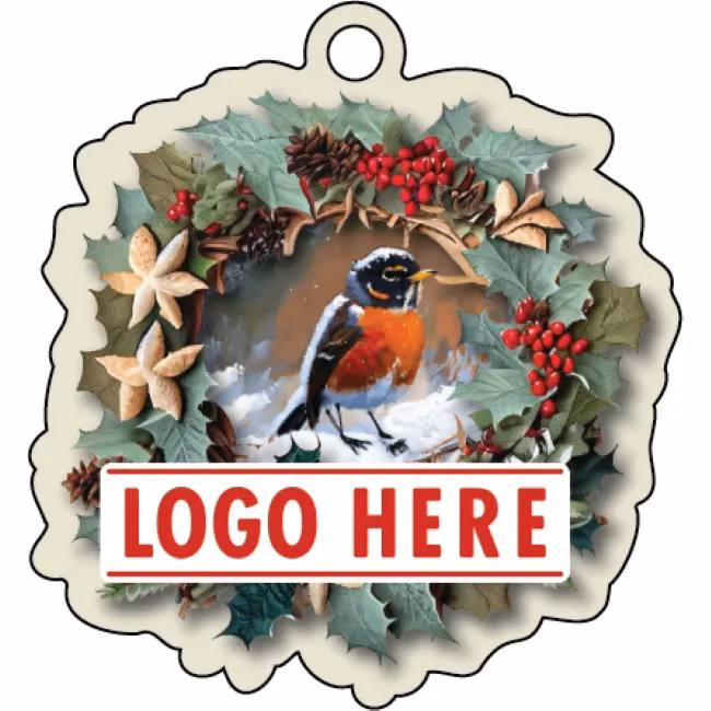 1/4" Recycled Wood Ornaments-Wreath with Bird