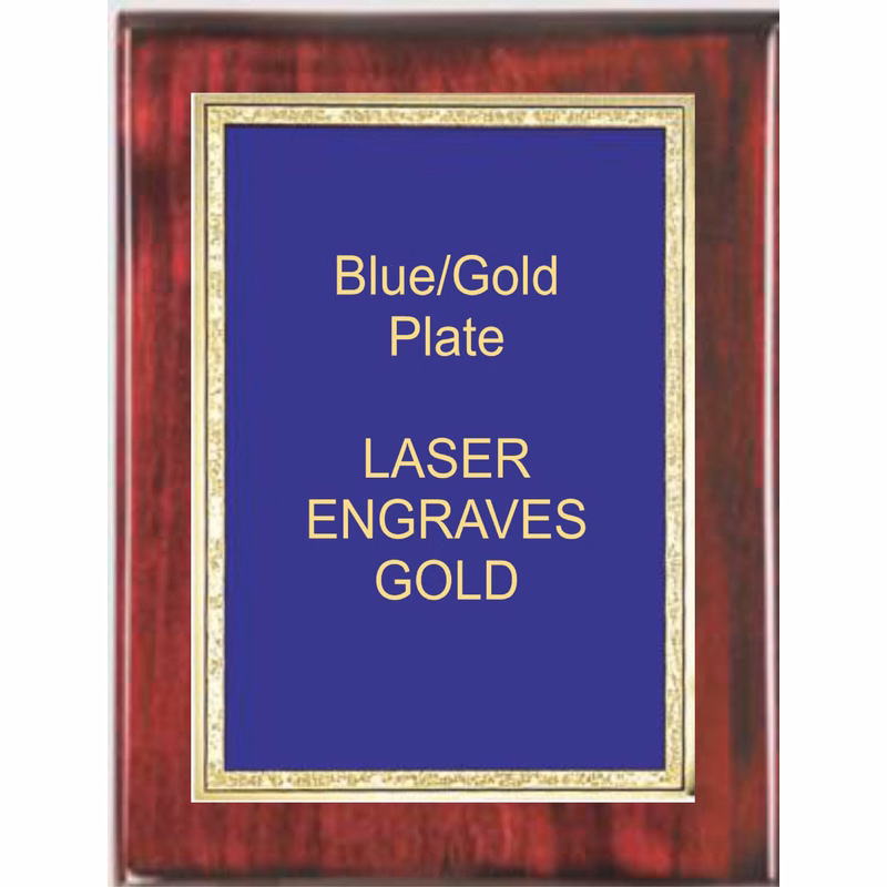 7-1/4" x 9-1/4" Rosewood Piano Finish Standing Plaque with a Blue Florentine Plate