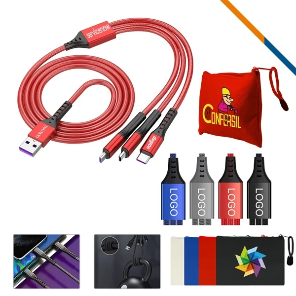Custom Metal 3in1 66W Fast Charging Cable — Smartphone & Tablet Promo Item 1