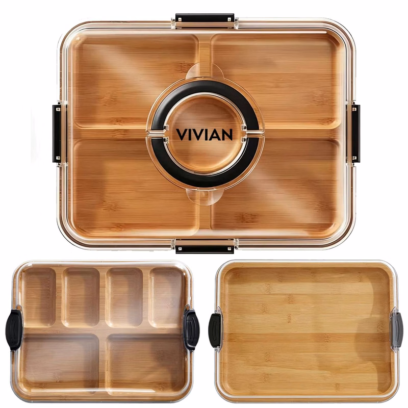2-in-1 Bamboo Cutting Board Serving Tray with Lid