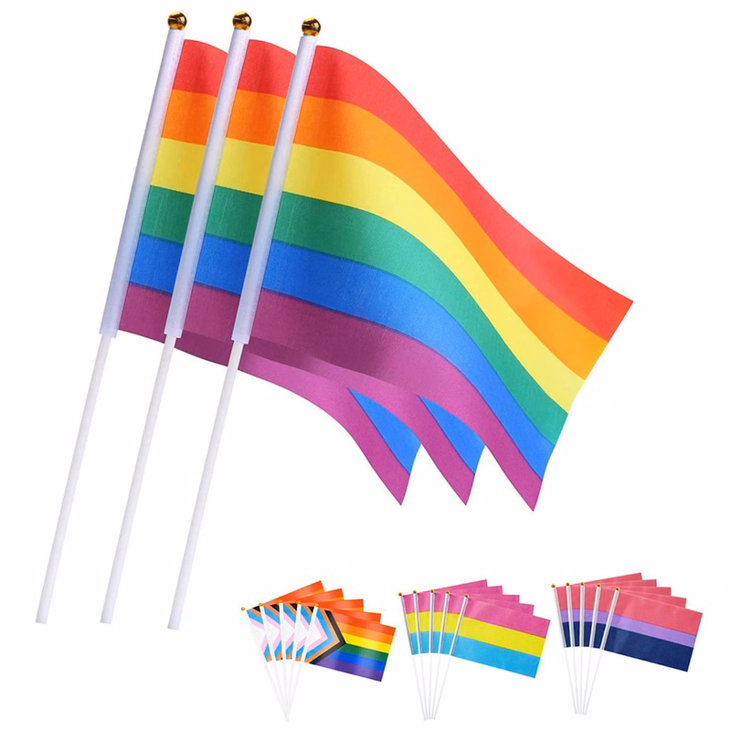 MOQ 50Small Hand Flags with Plastic Poles for Celebrations
