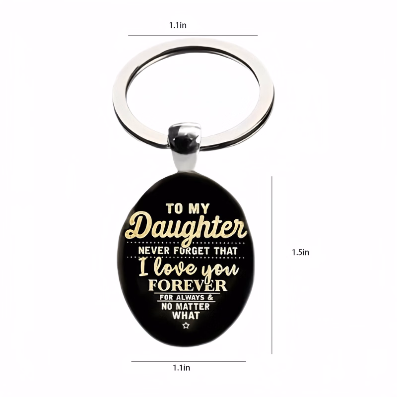 Engraved Letters Oval Glass Alloy Pendant Keychain