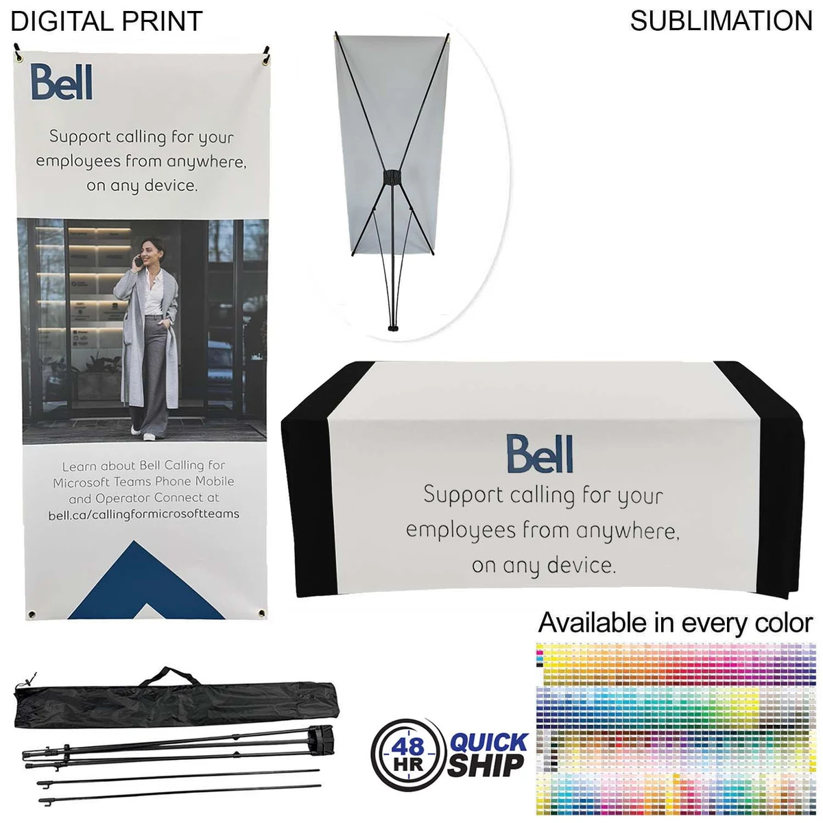 48Hr Quick Ship - Tradeshow Package, Tripod Banner with Graphic DP787 + Sublimated Tablerunner SU622 1