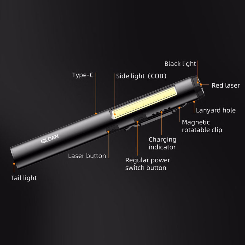 4-in-1 Rechargeable 350 Lumen COB Work Light, 160 Lumen Spot Light, 0.39mW Red Laser Pointer And 365