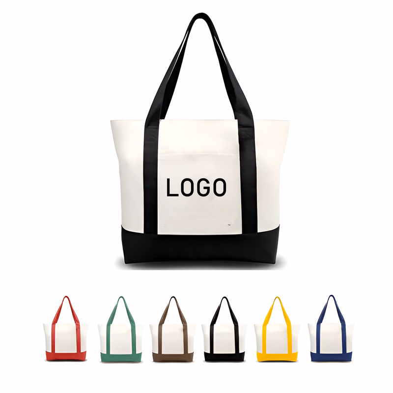 Canvas Tote Bag with Contrasting Panels