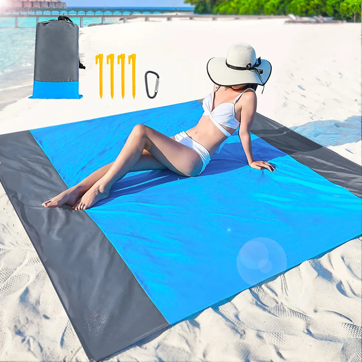 Blue And Grey Large Sandproof Beach Blanket 1