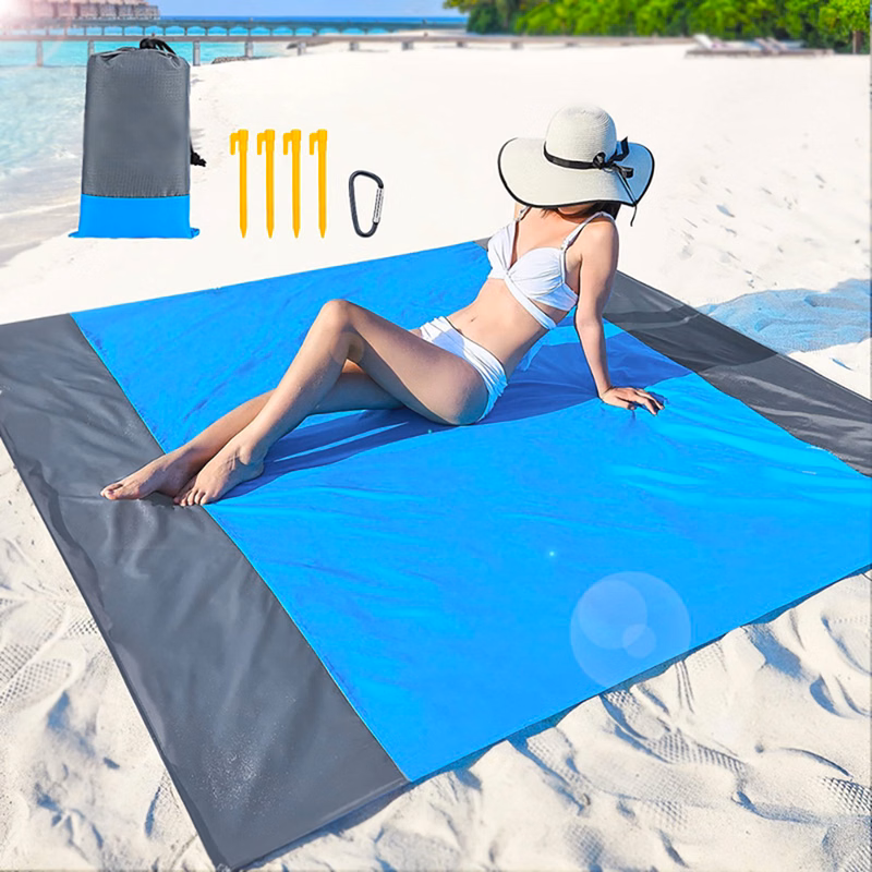 Blue And Grey Large Sandproof Beach Blanket