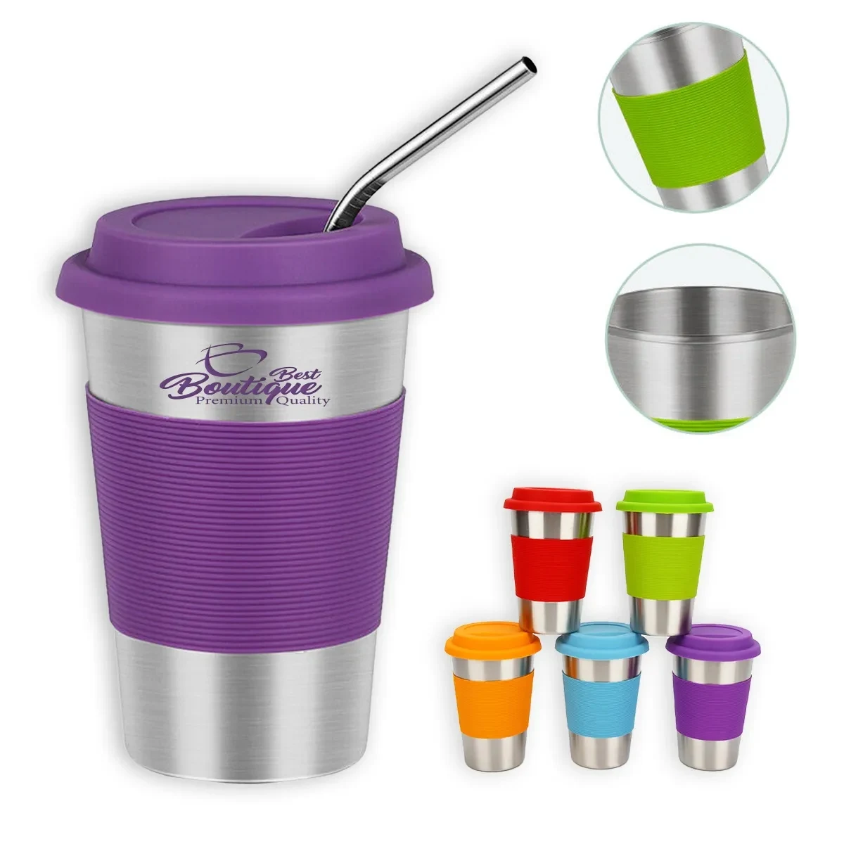17 Oz. Stainless Steel Tumbler With Straw Cup Silicone Lid 1
