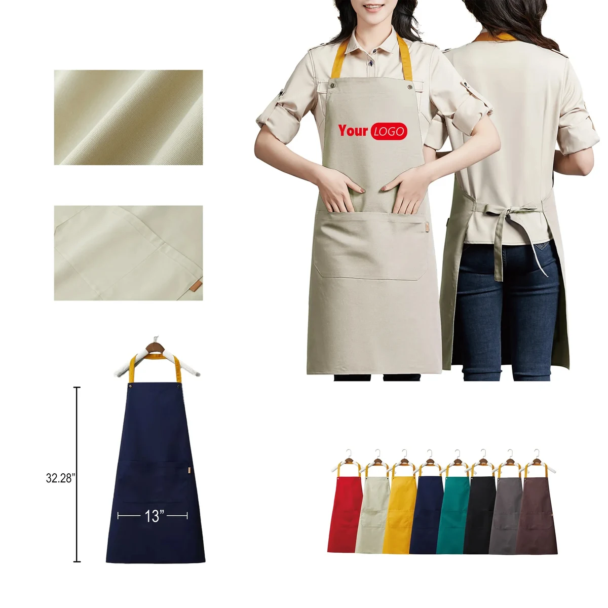 14 oz. Custom Canvas Kitchen Apron W/ 2 Front Pockets MOQ50 1