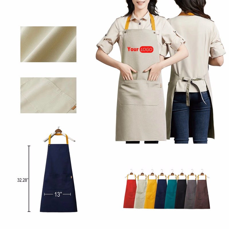 14 oz. Custom Canvas Kitchen Apron W/ 2 Front Pockets MOQ50