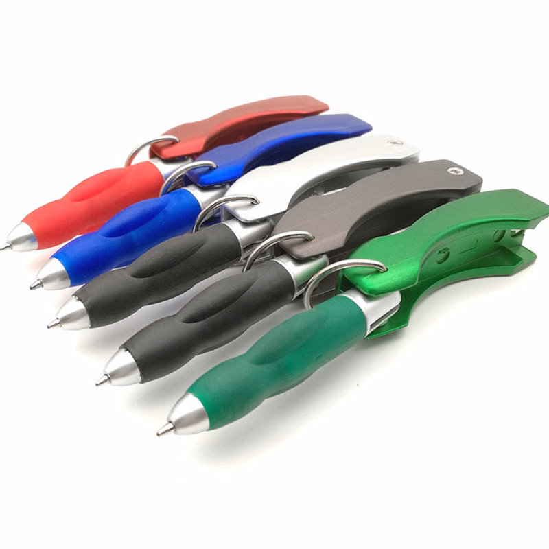 Multifunctional ballpoint pen with knife bottle opener led flashlight key ring