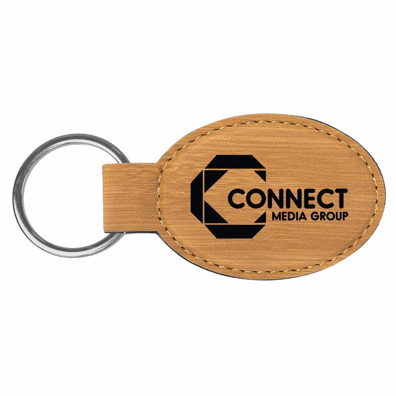 Bamboo Leatherette Oval Keychain