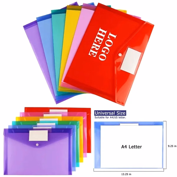 Custom 12.8 Inch A4 Plastic Snap Envelope Organizer — Office Organization Solution