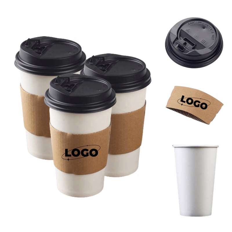 16oz Disposable Coffee Cup with Dome Lid and Sleeve