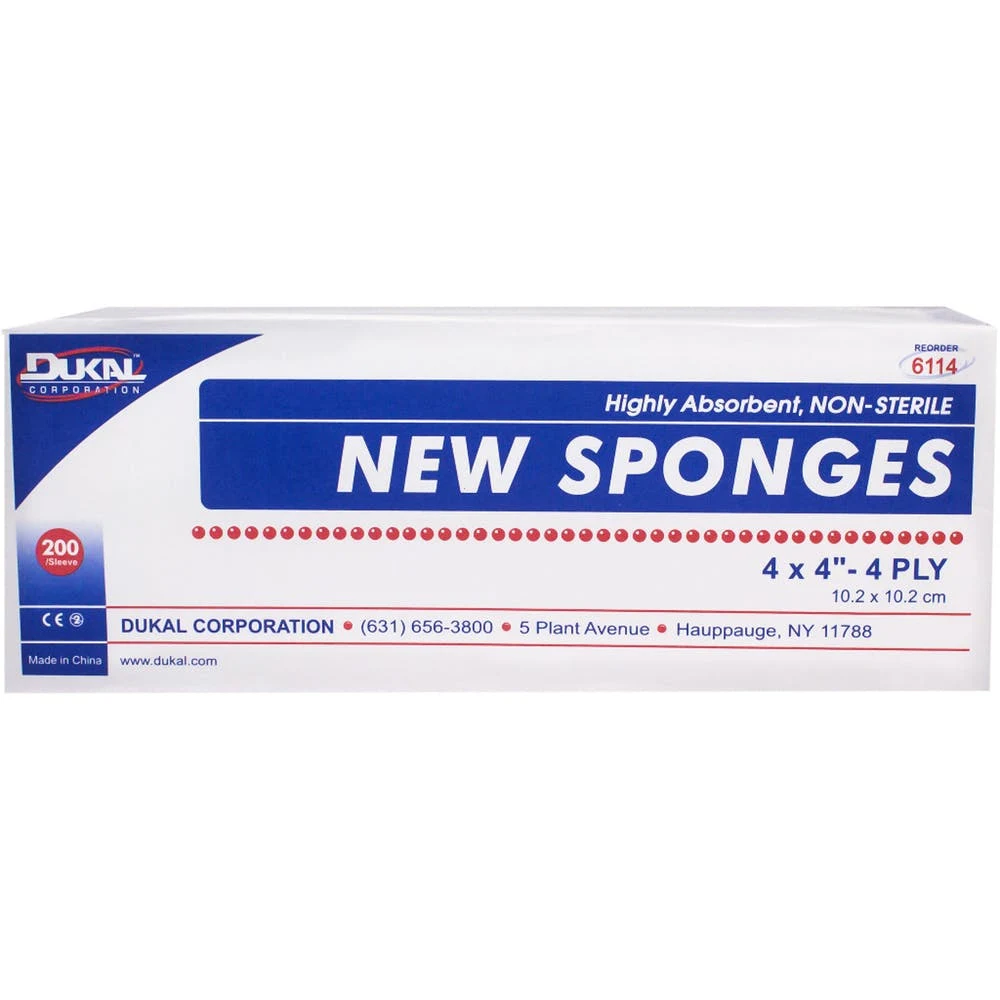 Non-Sterile Sponges - 4 Ply 200 Count 4" x 4" 1